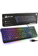 Игровая клавиатура KLIM Chroma QWERTY с кабелем USB - Новинка 2023 года - водонепроницаемая, бесшумная клавиат