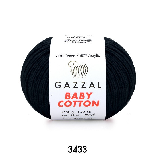 Пряжа Gazzal Baby Cotton 3433 Чорний
