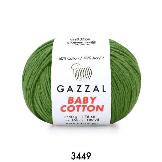Пряжа Gazzal Baby Cotton 3449 Зелений, фото 1