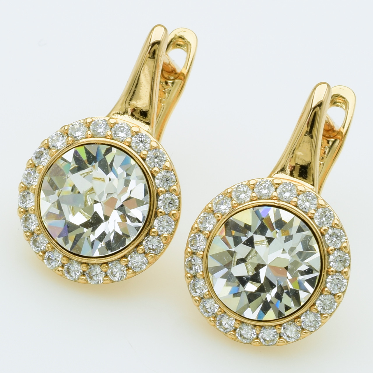 XUPING Серьги Позолота 18к Камни Swarovski "Crystal" Высота 2см, Ширина 1.3см