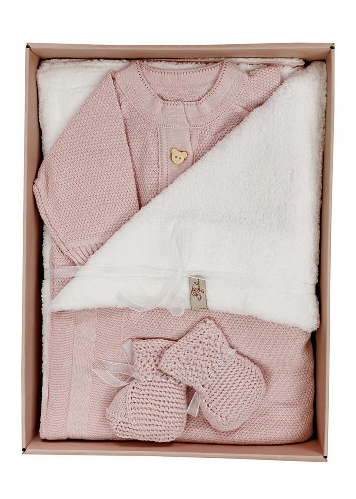 Набір для немовлят (плед, чоловічок, пінетки) Art Knit рожевий