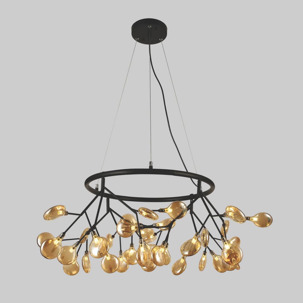 Чорна кругла люстра з скляних пелюсток на 36 ламп Petals (918-LP263-36 BK+BR)