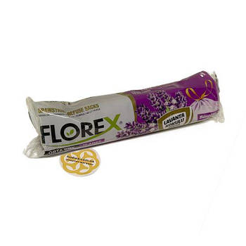 Пакет для сміття із затяжкою 40 Л, 40 мкм, рулон 15 шт, фіолетовий, аромат лаванда Sanpreis