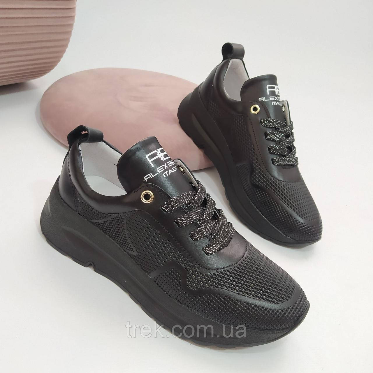 Кросівки жіночі чорні натуральна шкіра /22133/ 38р, фото 1