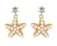Серьги Xuping Позолота 18K пусеты "Морские звезды с мелкими перламутровыми бусинами"