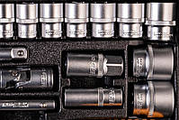 Набір насадок торцевих MasterTool 78-4126 PROFI, CrV 1/2" 8-32 мм, тріскачка 72Т, 26 шт, мет. кейс, фото 8