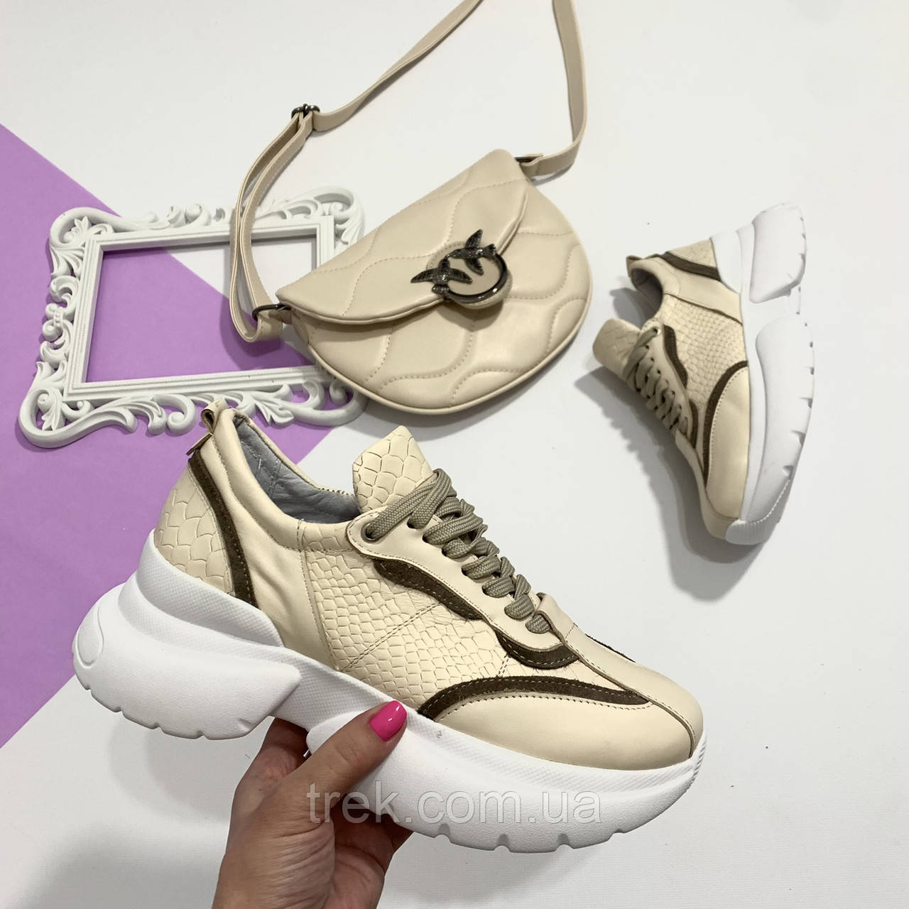 Кросівки жіночі шкіряні бежеві /22159/ 39р, фото 1