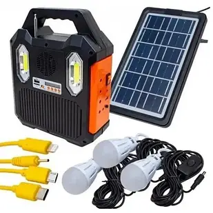 Портативна сонячна система Solar RT-903BT Радіо, Bluetooth колонка, вбудований акумулятор, 3 лампочки 3 W