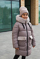 Зимняя куртка-пальто на девочку подростка ККТ-12 бежевый 134