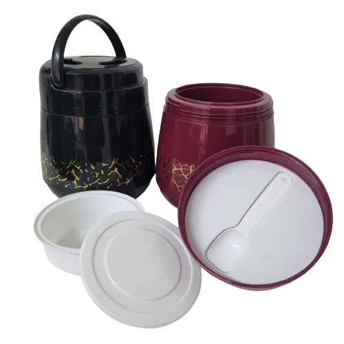 Термос харчовий обідній 1л з широким горлом і ложкою білий, бордовий 0780, фото 1