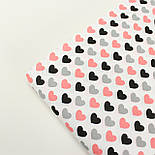 Польська бязь із серцями сірими, чорними та кораловими на білому тлі No631, фото 7