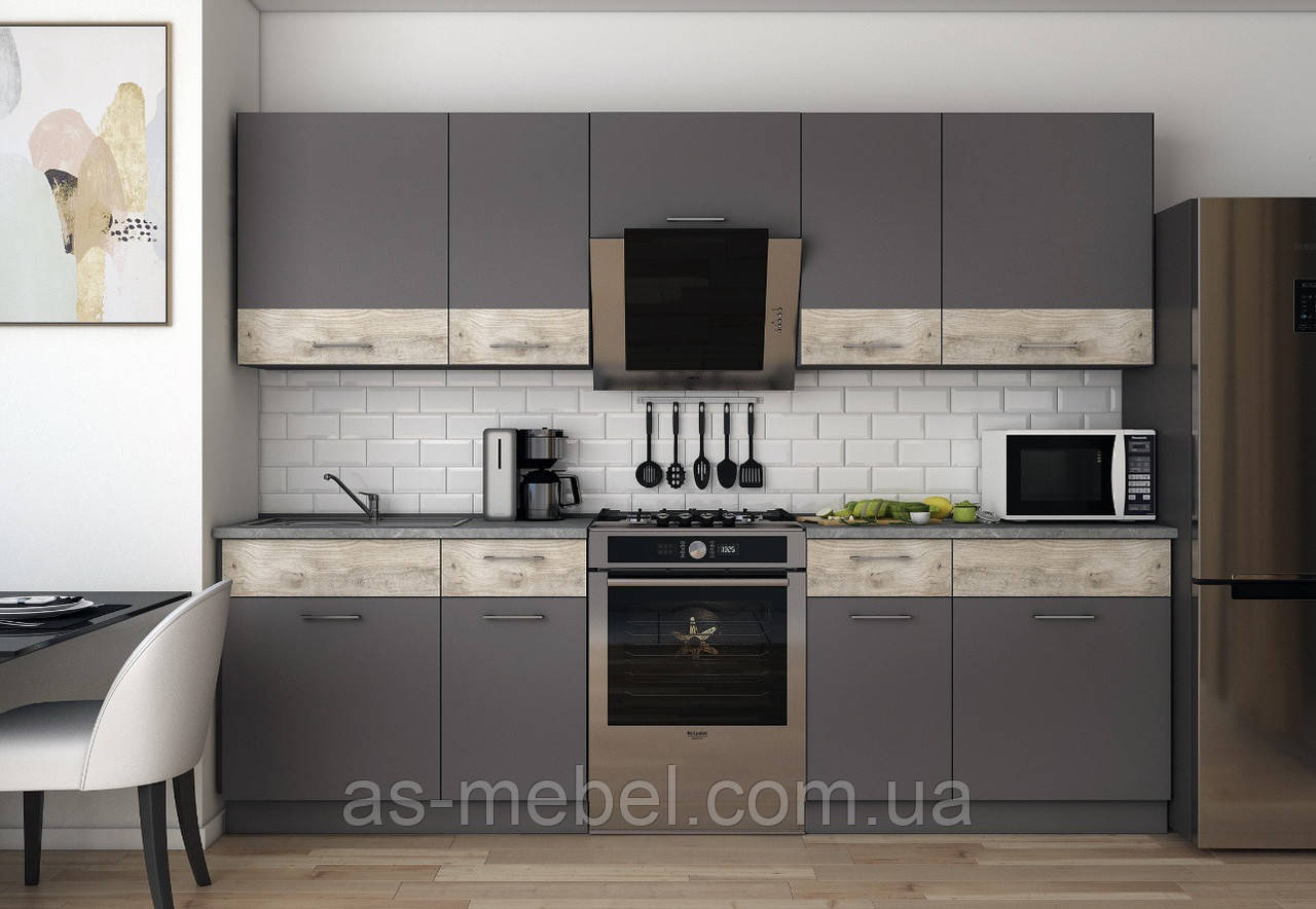 Кухня Лея Графіт + вставки клондайк ширина 3400 мм, фото 1