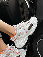 Обувь женская осень Баленсиага Трек Стильные бело-оранжевые женские кроссовки Balenciaga Track White/Orange.