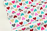 Лоскуток.Польська бязь з різнобарвними сердечками No154,75*160 см, фото 3