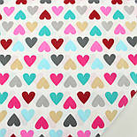 Лоскуток.Польська бязь з різнобарвними сердечками No154,75*160 см, фото 2