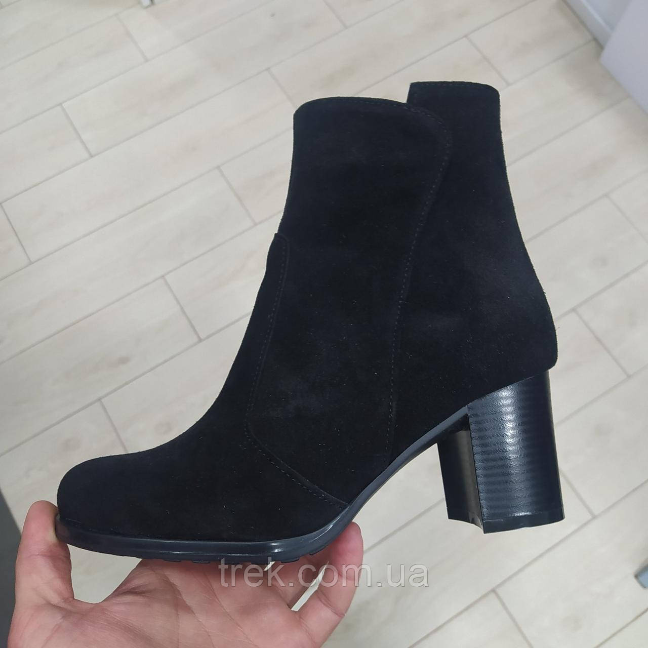 Черевики на каблуку натуральна замша чорні /22034/ 40р, фото 1