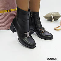 Черевики шкіряні чорні на каблуку /22058/ 40р