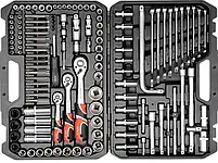 Набір головок торцевих YATO : квадрат 1/2", 3/8", 1/4" з інструментами, насадками. 128 шт. [2], фото 2