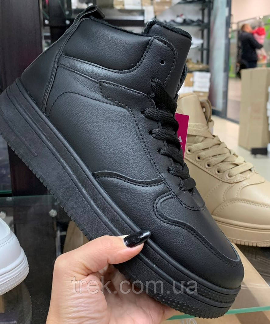 Кросівки жіночі зимові екошкіра чорні /22677/ 36р, фото 1