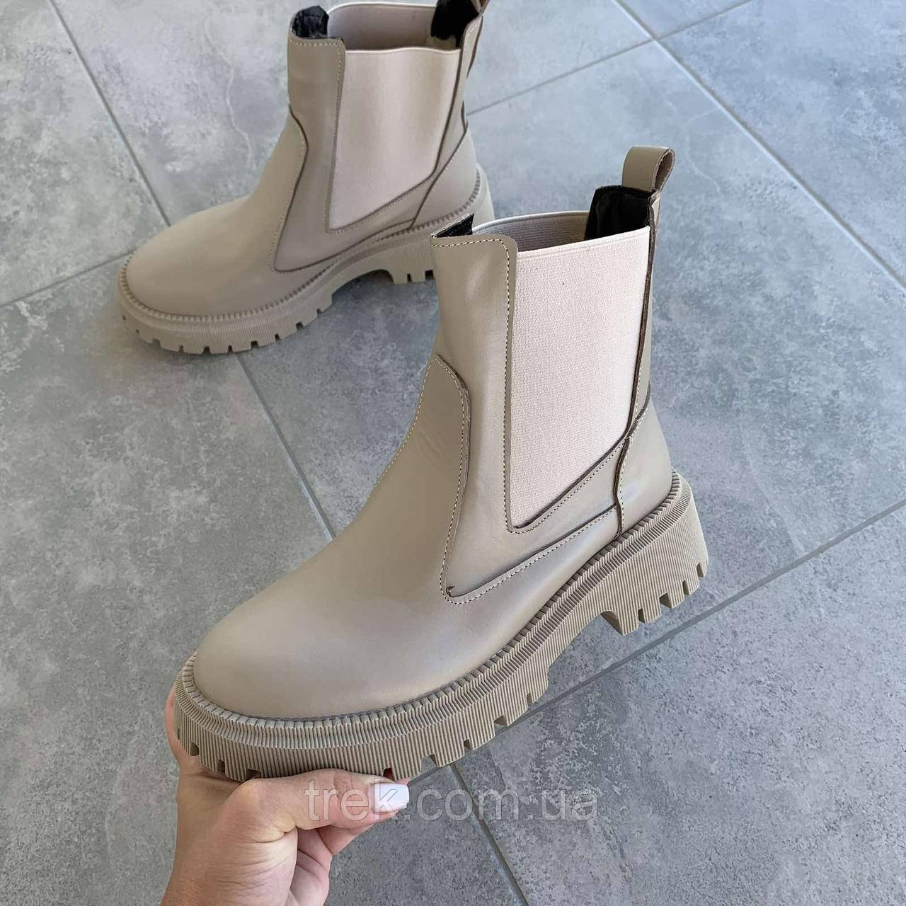 Черевики челсі жіночі зимові шкіряні бежеві  /23245/ 38р, фото 1