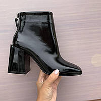 Черевики жіночі на каблуку шкіряні лакові чорні /23241/ 37р