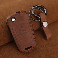 Премиальный кожаный защитный чехол для флип ключа Chevrolet (Шевроле) коричневый 2 кнопки