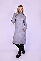 Женское платье - свитер из трикотажа - акрил, свободного кроя, серый Код/Артикул 24 525GY