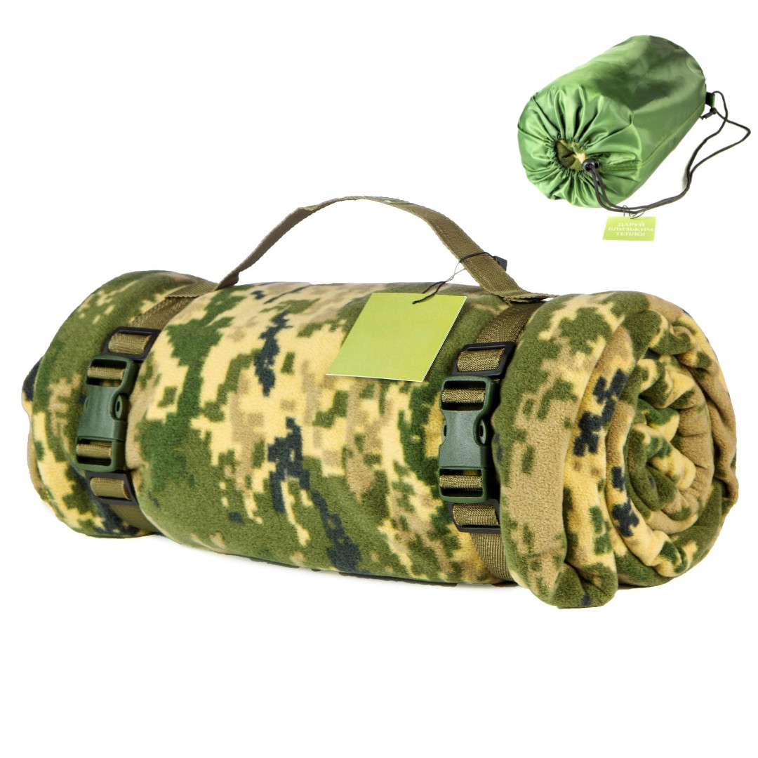 Тактичний флісовий плед 150х180 см — ковдра для військових із чохлом. AV-839 Колір: піксель melmil