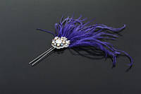 Шпилька для зачіски з кристалами, перлами та пір'ям "Violet" Заколка для волосся