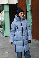 Зимняя куртка-пальто на девочку подростка ККТ-72 серо-голубой 146