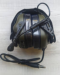 Активні навушники тактичні олива з мікрофоном та оголів'ям Earmor M32H MOD3 Helmet Version | Ranger Green