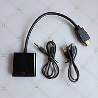Адаптер-конвертер HDMI на VGA + звук + ДОДАТКОВЕ ЖИВЛЕННЯ перехідник Converter емулятор монітора