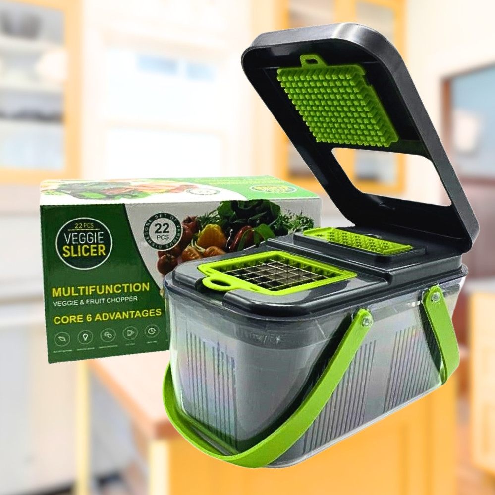 Овочерізка багатофункційна 22в1 механічна набір для нарізки овочів та фруктів з насадками та друшляком, фото 1