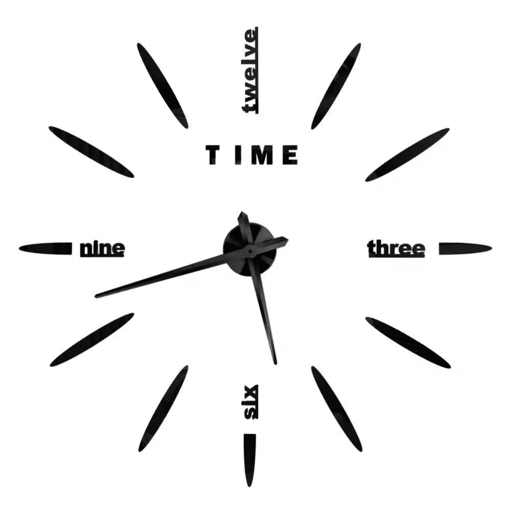 3Д годинник настінний, чорний (40-120 см)