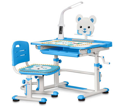Дитяча парта зі стільчиком трансформер для навчання | Evo-kids BD-04 XL Teddy з лампою, фото 2
