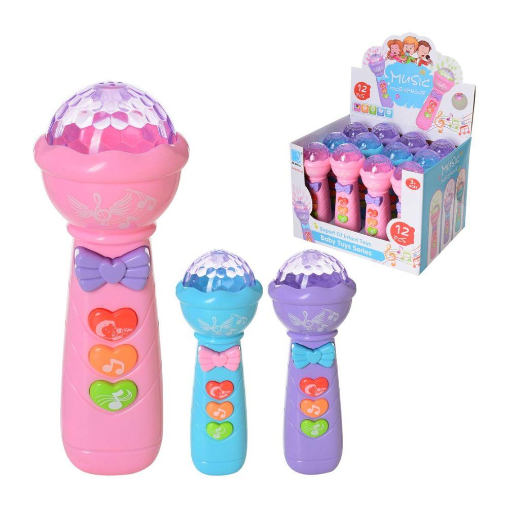 602-1 BY/A Мікрофон 17 см, музика, звук, проєктор, 3 кольори, 12 штук у коробці, фото 1