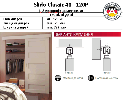 Розсувні системи Slido Classic 40-160P з 2-стороннім довідником