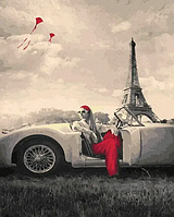 Картина по номерам черно белая Светская женщина в Париже 40*50 Девушка в машине Rainbow Art GX21749