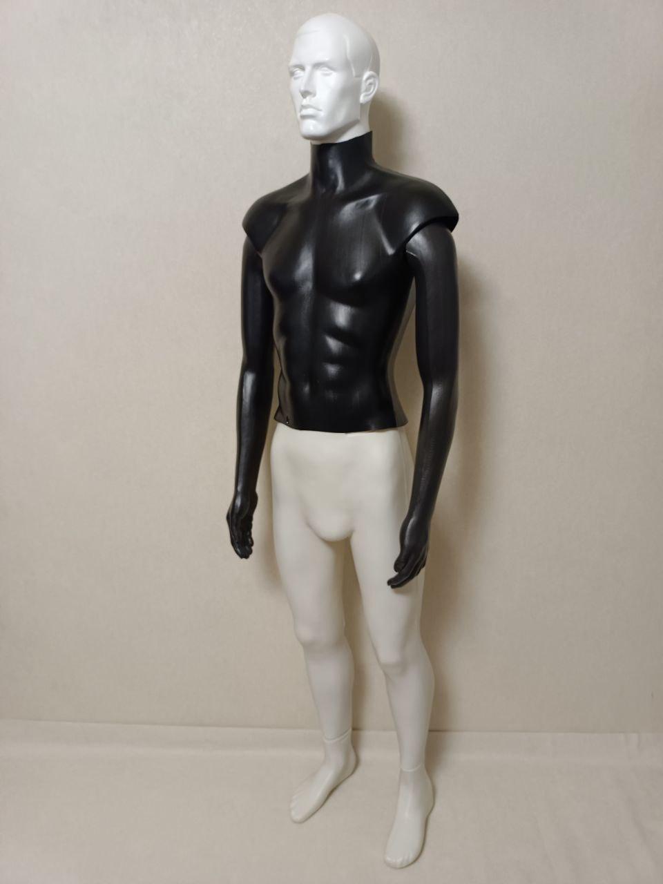Манекен чоловічий з білою головою чорним торсом та білими ногами, фото 1