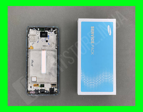 Дисплей Samsung A525 Blue A52 2021 (GH82-25524C) сервісний оригінал у складі з рамкою (переклеєне скло), фото 1