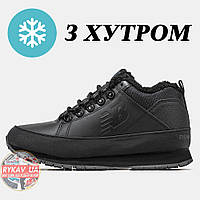 Мужские зимние кроссовки New Balance 754 Black Winter Fur (Мех), черные кожаные нью беланс 754 ню беленс нб NB