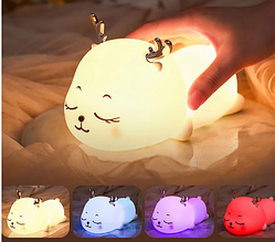 Силіконовий дитячий нічник «Оленя» 7 LED кольорів USB нічник-світильник