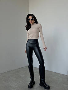 Комплект жіночий (лосини та гольф) - Чорний-бежевий