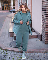 Тройка Женский спортивный костюм прогулочный жилет + костюм Ткань тринитка на флисе Размер 46-48; 50-52; 54-56