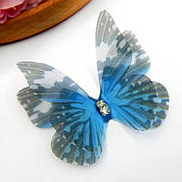 Метелик зі стразиками шифоновий, 4,5х3,5 см, синій-чорний