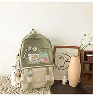 Рюкзак с брелком мишка стильный повседневный школьный для девочки Teddy Beer(Тедди) цвета Хаки