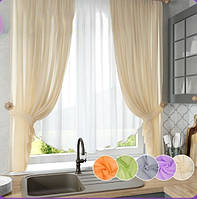 Комплект стильних фіранок на кухню (2 шт. 150х170см) шторки та тюль. Колір персиковий з білим