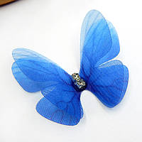 Метелик зі стразиками шифоновий, 4х3,5 см, синя