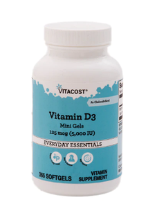 Vitacost Vitamin D3 5000 IU (125 мкг) вітамін D3 міні капсули із сафлоровою олією, 365 ЖК