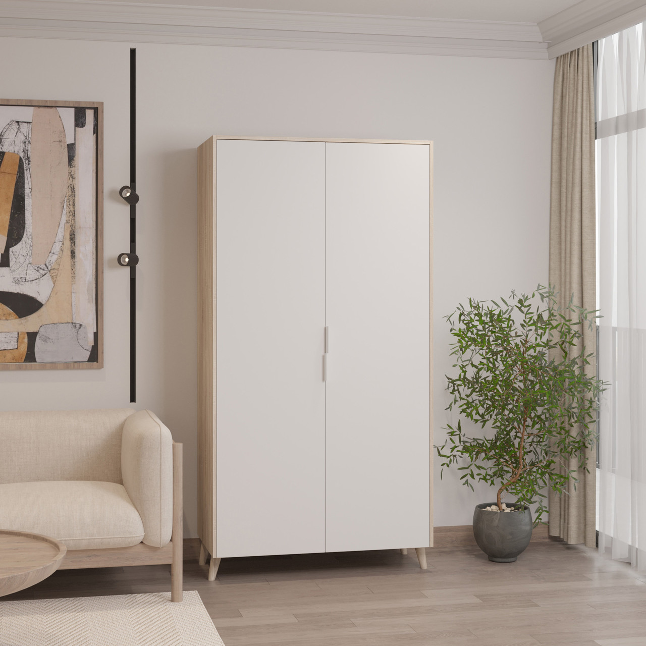 Шафа ШК-100ящ Хюгге 1950х1000х520 мм Дуб Сонома/Білий, фото 1